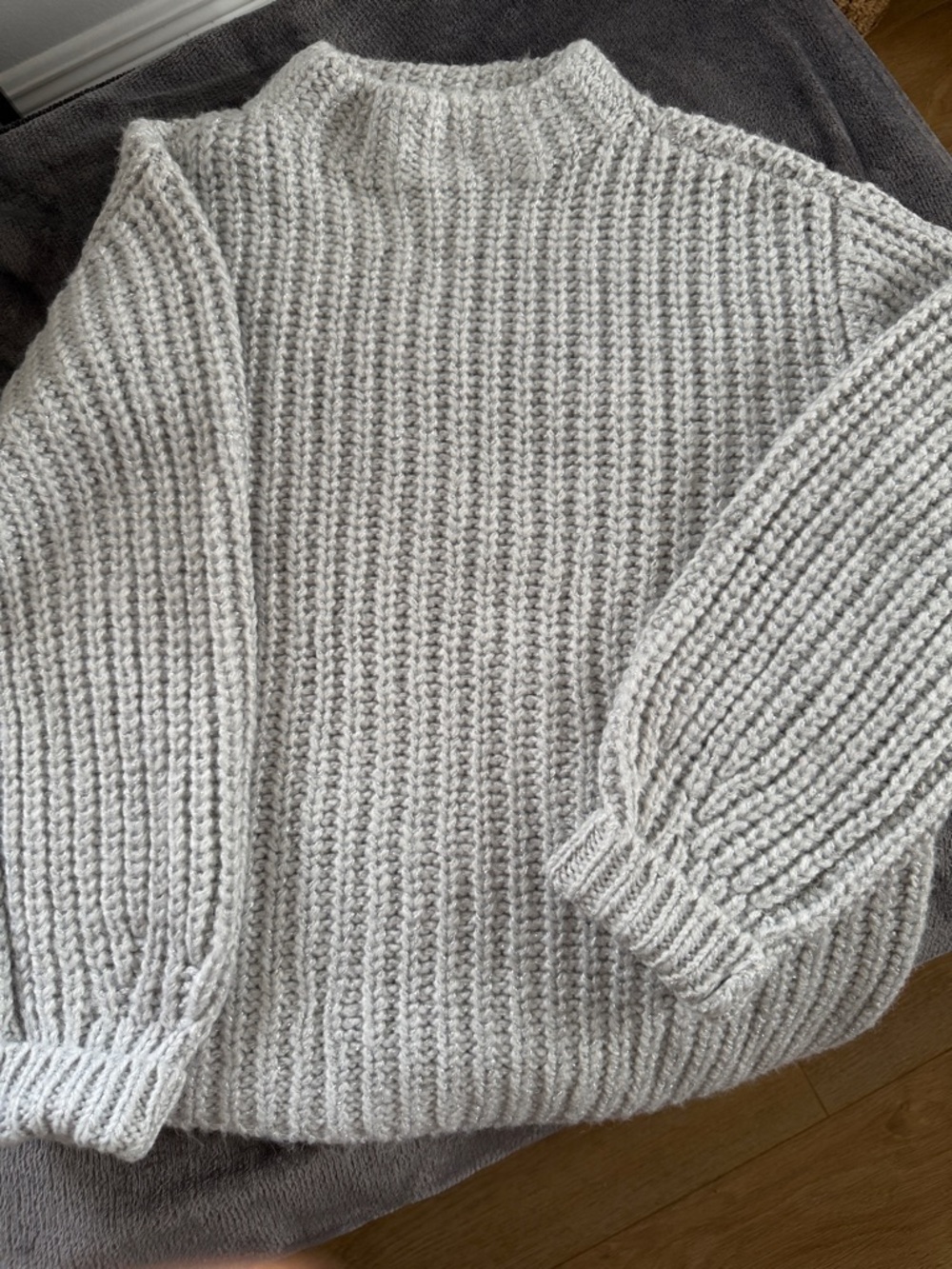Ann Taylor Light Gray Turtleneck Chunky Knit Sweater